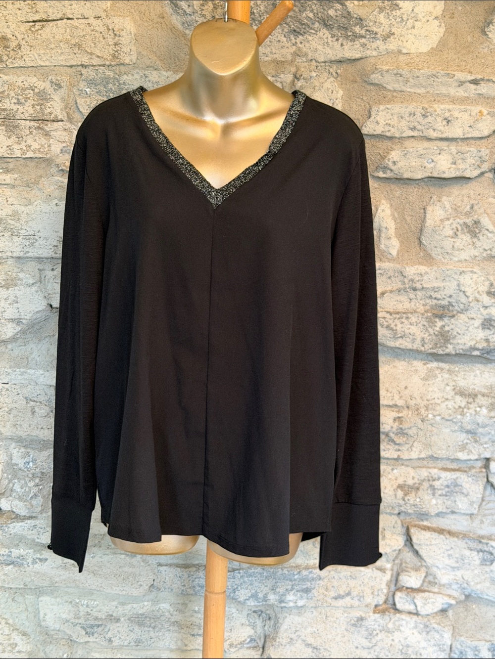 V-Neck Top with Metallic Trim